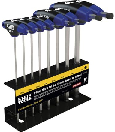 Klein Tools JTH68MB Hex Kit Set, Metric Ball End T-Handle Hex Key Allen Wrench Set with 6-Inch Blades, Stand Included, 8-Piece
