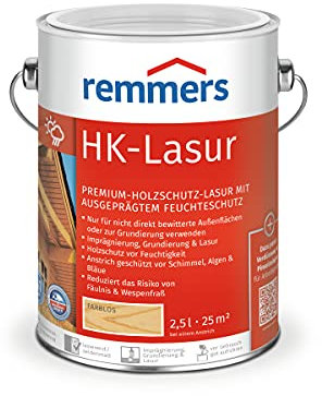 Remmers HK-Lasur farblos, 2,5 Liter, Holzlasur aussen, 3facher Holzschutz mit Imprägnierung + Grundierung + Lasur, Feuchtigkeit- und UV-Schutz