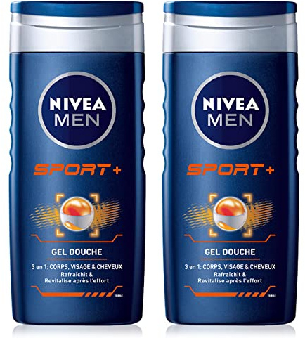 NIVEA MEN 3 in 1 Sport Duschgel (2 x 250 ml), Herren Duschgel für Körper, Gesicht und Haar, sanfte Reinigung nach Sport, revitalisierende Duschseife & Frische 24h