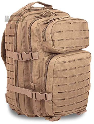 Mil-Tec US Assault Pack Laser Cut Tagesrucksack (36L) • Taktischer Militär Rucksack mit Laser-Cut MOLLE-System • Outdoor Bundeswehr Rucksack,Wanderrucksack für Camping & Einsatz • Coyote, L