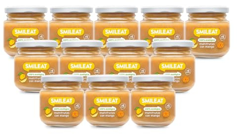Smileat Tarritos Multifrutas con Mango, Pack de 12 x 130 g | Receta de frutas con textura suave y homogénea, recomendada para peques a partir de los 6 meses