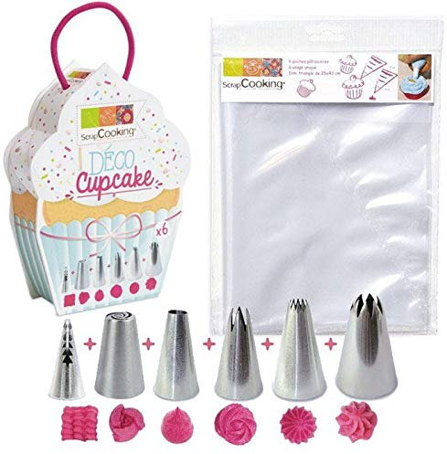 6 douilles et 6 poches à douilles jetables pour Cupcakes