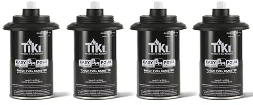 TIKI Torch Replacement Canister Set of 4 – Refillable Metal Torch Fuel Canisters with Easy Pour System, 12 oz – Weather-Resistant Outdoor Lighting Accessories for Patio, Garden & Deck