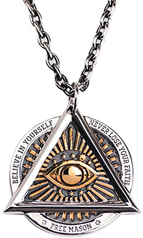 ForFox Punk Titan Edelstahl Allsehendes Auge Gottes Anhänger Halskette Pyramide Freimaurer Schmuck für Herren Damen Bicolor 27 Zoll Kette