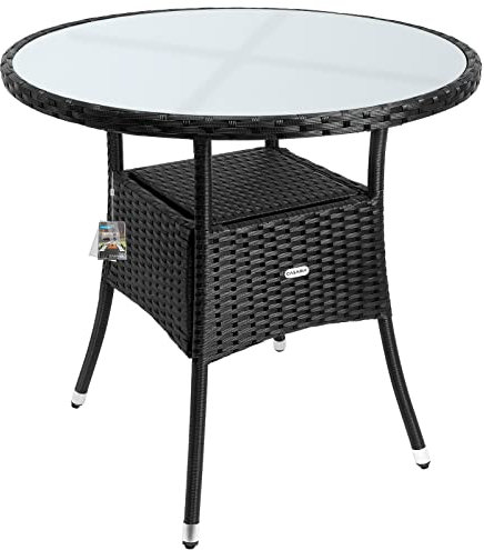 Casaria® Table de Jardin en polyrotin Noir 80 cm résistant aux intempéries Rond Extérieur Petit Terrasse Balcon Table d'appoint