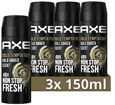 Axe Bodyspray Gold Temptation Deo ohne Aluminium sorgt 48 Stunden lang für effektiven Schutz vor Körpergeruch 150 ml 3 Stück