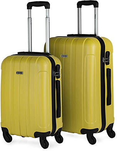ITACA - Maletas de Viaje Rígidas ABS - Maleta de Viaje Cabina, Maleta Mediana y Maleta Grande - Asa Telescópica, 4 Ruedas Giratorias y Candado de Combinación, Amarillo, 55 cm + 63 cm