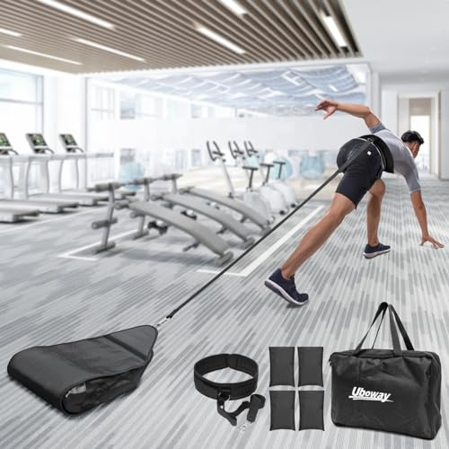 Uboway Adjustable Weight Sled Trainer With Portable Carrying Bag, Resistance for Sprinter Speed Training Indoor Outdoor, 4 Weight Sandbags, Football for Lineman