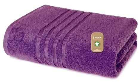 Lavea® 1 Telo Doccia XXL 100x150 cm in Spugna di Cotone Bio 100% Morbido e Assorbente, per Casa Hotel Spa – Ideale anche come Telo Mare – Viola