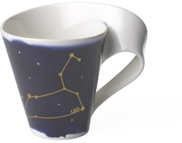 Villeroy & Boch 10-1616-5817 NewWave Stars Asa Elegante Taza con Motivo de Leo, Porcelana, Apta para lavavajillas, Blanco/Azul, 300 ml