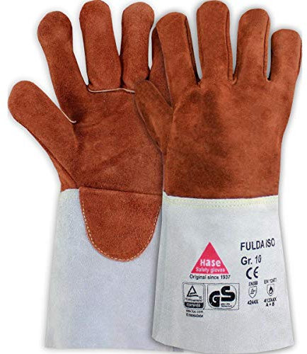 10 Paar Hase Safety Gloves Fulda-Iso Schweißerhandschuhe lang, Leder-Arbeitshandschuhe mit Stulpe Größe L (09)