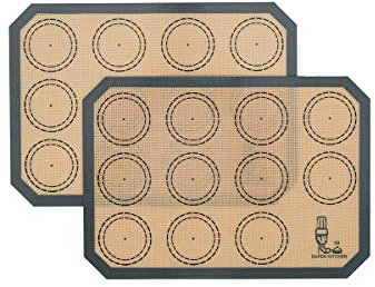 Non Stick Silicone Baking Mats Set Quarter Sheet Macaron - 2 Small Toaster Oven Silicon Baking Liners For Cookies and Bread Making,8.2x11.6,By Folksy Super Kitchen(Grey)