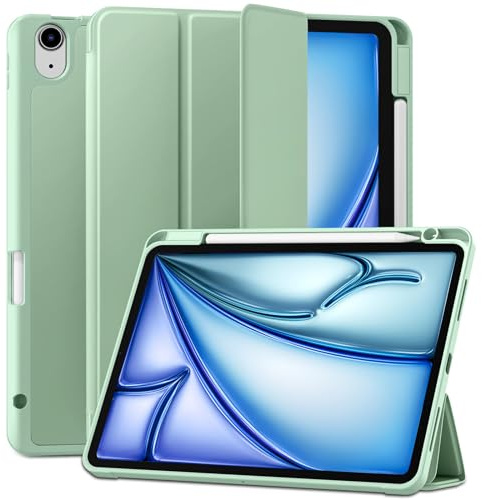 Maledan Case for iPad Air 11 Inch 2024 M2/ 2025 M3, iPad Air 5th 4th Generation Cover(10.9 Inch 2022/2020) with Pencil Holder, Flexible TPU Back Support Pencil Charging, Auto Sleep/Wake, Grass