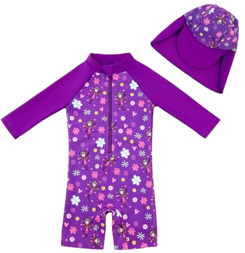 upandfast Baby Badeanzug mit Sonnenhut UPF 50+ Badebekleidung für Baby | schnelltrocknendes, angenehmes material,einteiliger bademode,langärmeliger rash guard