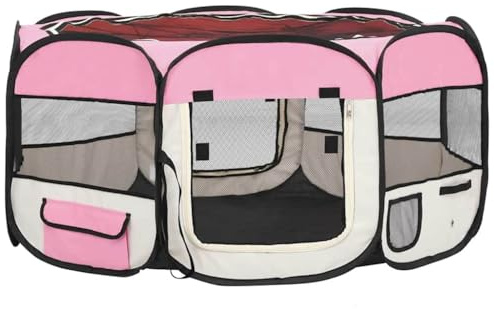 vidaXL Parque de Perros Plegable y Bolsa Transporte Corral Gatos Mascotas Animale Jaula Refugio Cachorros Corralito Perrera Rosa 145x145x61cm