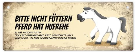 Bitte nicht füttern - Hufrehe Metallschild XL mit weißem Pferd Motiv
