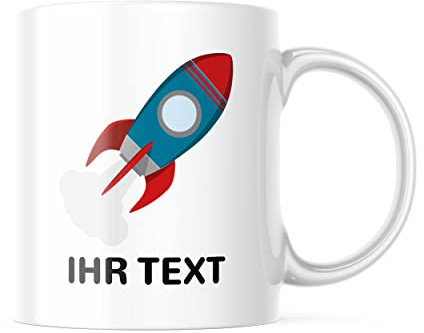 Raketen-Tasse mit Namen personalisiert, Keramik 330 ml | Tasse mit Rakete und Wunschname – Geschenk für kleine Astronauten und zum Kita-Abschied