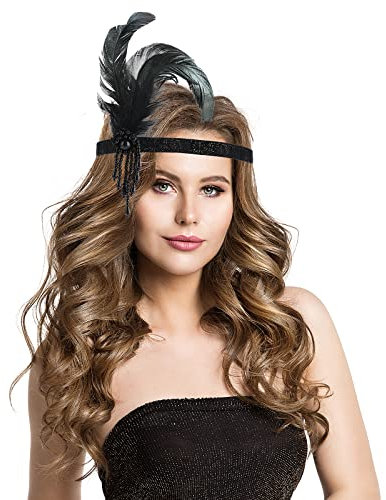 Sibba 1920-tals klaff pannband, vintage fjäder kristall hår pannband 20-tals huvudbonad klänning tillbehör för kvinnor flickor Gatsby bal bröllop cocktailparty retro stil kostym tema födelsedag jul