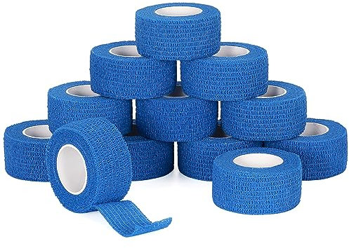12 Rollen Fingerpflaster Selbsthaftende Bandage 2,5cm x 4,5m Selbstklebender Verband Haftbandage Elastische Binde Cohesive Fixierverband Pflasterverband Pet Vet Wrap für Erste Hilfe Sport (Blau)