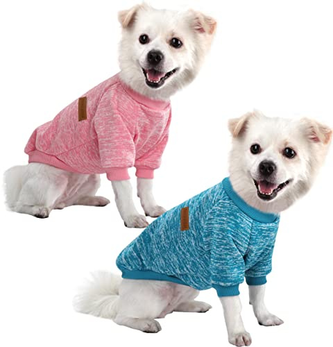HuaLiSiJi Pull-Overs pour Chiens Pull Chien Polaire Sweat Chien Petite Taille,Le Tissu Est Très Confortable, Doux et Chaud pour L'animal et Se Met Très Facilement (Rose+Bleu, S)