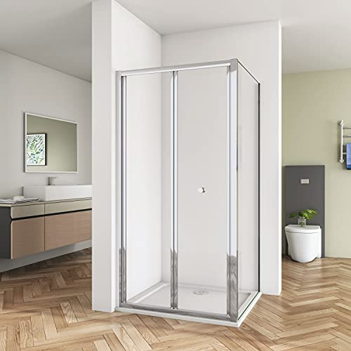 Biubiubath 900mm Bathroom Walk in Frame Bi Fold Shower Enclosure Shower Door and 700mm Side Panel