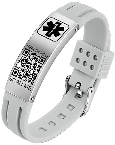 Theluckytag Bracciali Medici per le Donne Degli Uomini con QR Code Medical Alert ID Bracciali Silicone Impermeabile 9 '' Braccialetto Info Personalizzate Sull'avviso di Emergenza Dell'ID Medico