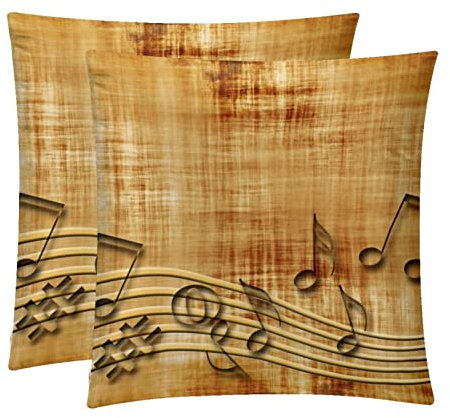 2er-Pack, dekorativer quadratischer Überwurf-Kissenbezug, Kissenbezüge, Heimdekoration, Dekorationen für Sofa, Couch, Bett, Stuhl, Retro-Musikschlüssel, Notenblatt