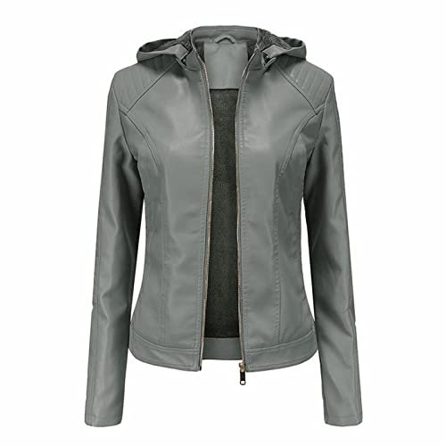DABAOK Ladies Linen Jackets Women Long Fleece Jacket Motor Jacket Coat Zip Biker Short Punk Cropped Tops Walking Jacket