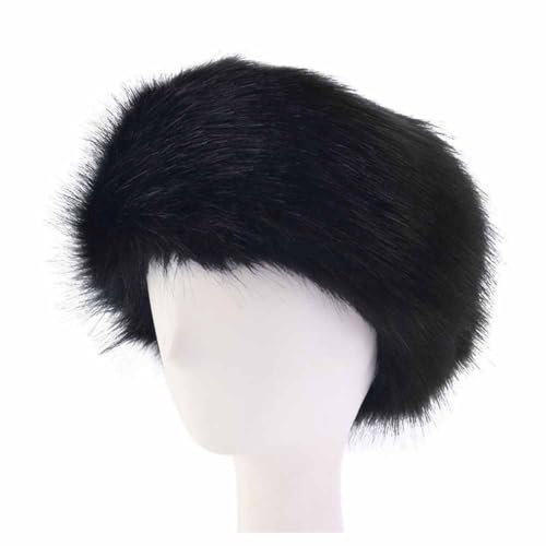 SHTGOI Damen Pelzmütze Faux Fuchs Fell Stirnband Warm Kunstpelz Fellmütze Flauschige Schneemütze Wintermütze Plüsch Weich Stirnband Hut für Outdoor-Aktivitäten in kalten Wintergebieten Schwarz