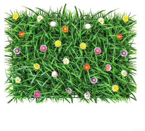 Kunstrasen-Heckenpaneele mit Blume, Kunstrasen-Hintergrund, Wand, für Farnblätter, Hinterhof-Gras, Sichtschutzzaun, grüne Graswand für Dekoration, drinnen und draußen, 40 x 60 cm (C)