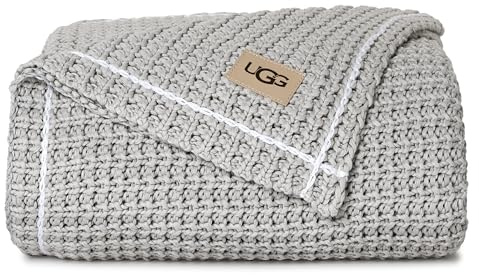 UGG 38815 Luna Cotton Oversized Waffle Knit Throw Blanket Super Soft Lightweight Breathable Cozy Machine Washable 100% Cotton Comfort Summer Throw Blankets for Home or Travel, 70 x 50-Inch, Stone