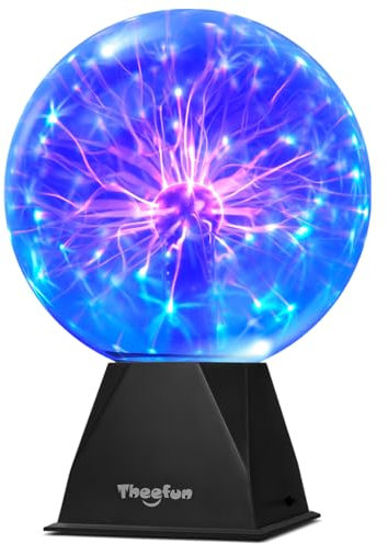 Theefun Sfera al Plasma da 8 Pollici Lampada al Plasma Magica Lampada Plasma Sensibile al Tocco e al Suono Luce Novità Luci Notturne per Decorazione/Bambini/Camera da Letto, Blu
