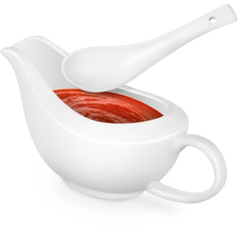 ABOOFAN Chic Sauce Boat Pot Ceramic Easy-Pour Spout Great for Gravy Sauce Condiments Includes Serving Spoon