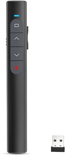 Presenter Powerpoint Fernbedienung, Roter Lichtzeiger, Kabellose 2.4 GHz Verbindung via USB-Empfänger Präsentationsfernbedienung für Windows/Mac/Linux/Android/PowerPoint (61 red)