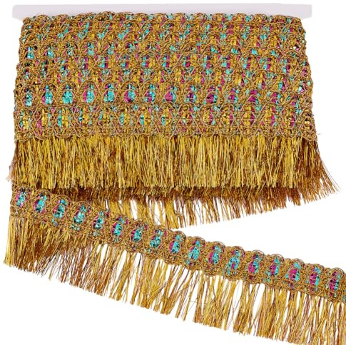 PH PandaHall 14.2 Yards 6cm Gold Fransen Quaste Spitzenbesatz Tinsel Weihnachtsgirlande Fransenbesatz Fransenfaserbandbesatz Polyester Quastenbesatz Für Rock Lampenschirm Vorhang Dekor