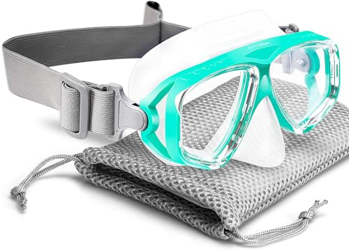OMGear Kids Swim Goggles with Nose Cover Fabric Strap Dive Snorkel Mask for Children(4-16) Youth Snorkeling Gear Silicone Swimming Mask Anti-Scratch Anti-Fog Tempered Glass Lens(Green)