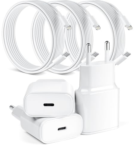 Lot de 3 chargeurs et câbles de Charge Rapides 25 W certifiés Apple MFi pour iPhone, Chargeur USB C 2 m, Adaptateur Secteur, Prise de Charge pour iPhone 14/13/12/11