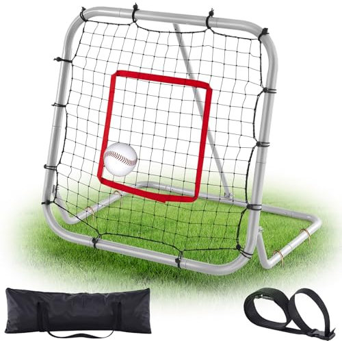 Tragbares Baseball- und Softball-Rebounder, verstellbar, strapazierfähig, mit Taschengurt, Feldtrainernetz, 3 Winkel, Bodenbälle, Linienantriebe, Pop-Fliegen, 90 x 90 cm