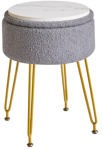 IBUYKE Lagerung Fußstütze Hocker Ottoman, Make-up Eitelkeits Beistelltisch mit Abnehmbarer Abdeckung, goldene Stahlbeine, Couchtisch Top Cover, Grau WBD010G
