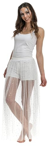 Chaks - Langer Glitzer Tüllrock, Transparenter Festival Rock | Mesh Überrock für Karneval, Festival und Party, Elastischer Bund, Kombinierbar mit Body, Bikini oder Shorts