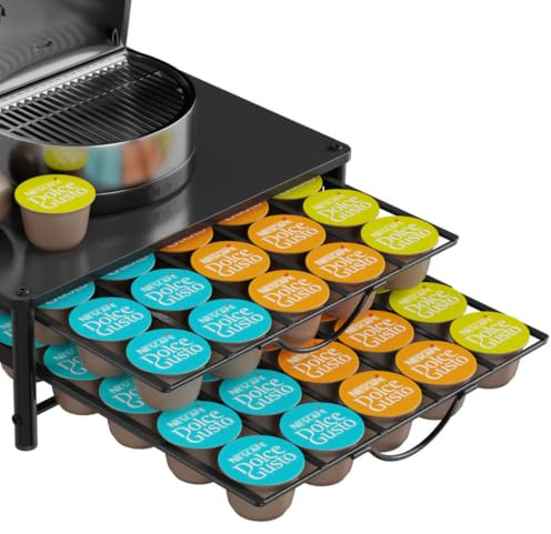 HFHOME Kapselhalter für Dolce Gusto 60 Kaffeekapseln Aufbewahrung, 2 Leise Metall Kapselschublade mit Rutschfeste Füße, Geeignet für Kürche und Büro