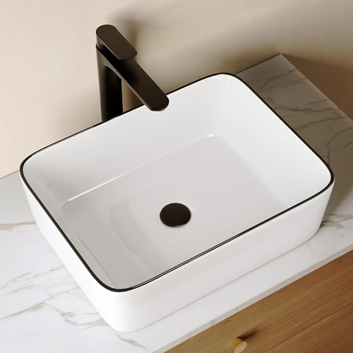 DeerValley Rectangular Ceramic Bathroom Countertop Basin 47.5x37.5x13cm | Countertop Sink, Bathroom Lavatory Vanity, Glazed Ceramic, Easy Clean, Modern Rectangular Design,White
