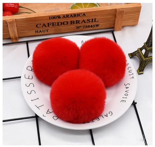 10 Stück 8cm Pompons Kunstfell Bommel Pompons Fellbommel Fellpompon Flauschigen Plüsch Bälle Groß Pom Pom Bälle Plüschbälle für DIY Handwerk Mützen Tasche Anhänger Dekoration Schlüsselanhänger Rot