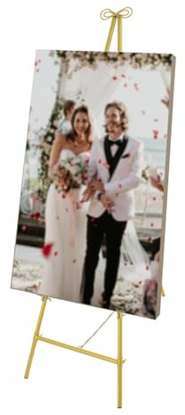 Display Staffelei Stand, Willkommensschild Hochzeit für Hochzeitsschild & Poster, Goldene Display-Halter mit verstellbaren Haken, Staffelei Stand Gold Hochzeit (41.5×60×127cm)