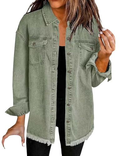 YIzdegg Camisa vaquera para mujer, de manga larga, corte regular, con botones, tops, cuello vuelto, túnica, moderna, tops, camisa fácil de planchar, chaqueta vaquera para mujer, talla grande, blusa