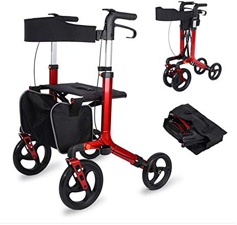sjdoPulse Rollator Faltbar Rollator Aluminium Klappbar Leicht Gehgestell 4 Rad Gehwagen Mit Sitz Tragetasche Feststellbremsen