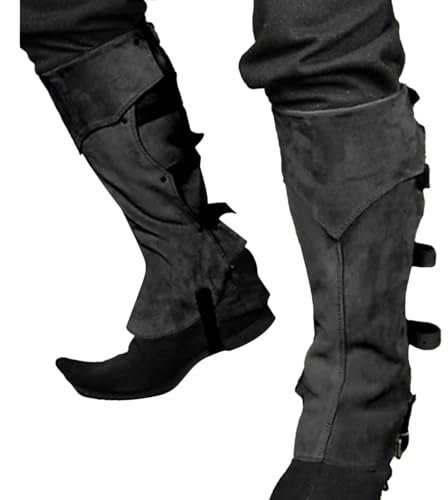 Kostüm Stiefelüberzieher | Piraten-Überstiefel aus Kunstleder, Neuheiten der mittelalterlichen Renaissance, Piratenstiefel, Erwachsenen-Zubehör für Erwachsene, Schwarz , Se référer au descriptif