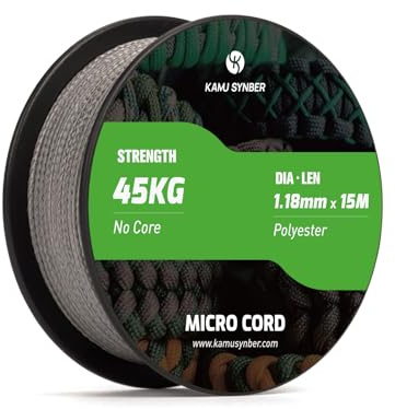 Kamu Synber Micro Cord 1.18mm Paracord Braided Rope 15m | Support 45kg (100lbs), Versatile, Durable, Spool, 8 Strand Braided, DIY, Bracelet, Crafting, Jewelry, Key Chains, polyester