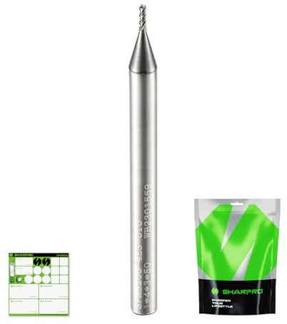 SHARPRO VHM Schaftfräser Metall Hartmetallfräser Für CNC-Fräser 4mm Schaft | 1mm Schnittdurchmesser AlCrN-beschichtet für Holz, Metall Acryl Kunststoff 4-Flöte Spiralfräser Drill End Mill Fräser Bit