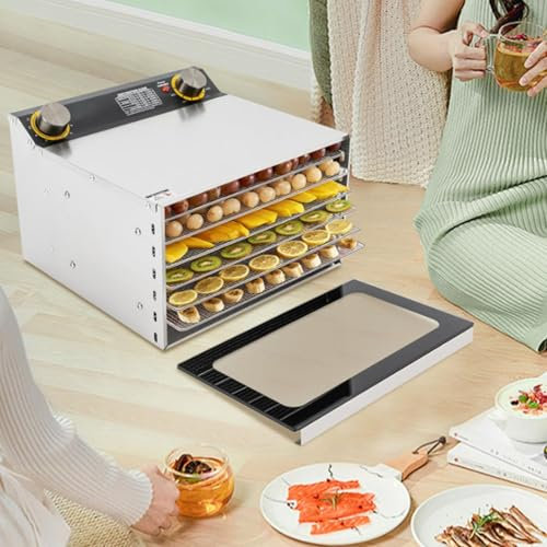 Deshidratador de alimentos de acero inoxidable de 6/8 capas - Deshidratador de frutas y verduras de 400 W, Deshidratador de hongos - Control de temperatura y temporizador - Fácil de limpiar,6Layer